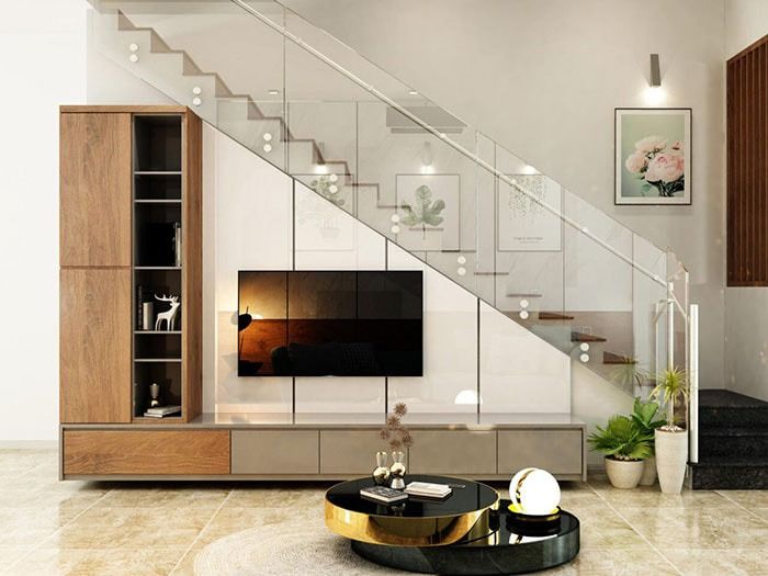 Thiết kế gầm cầu thanh thành kệ ti vi