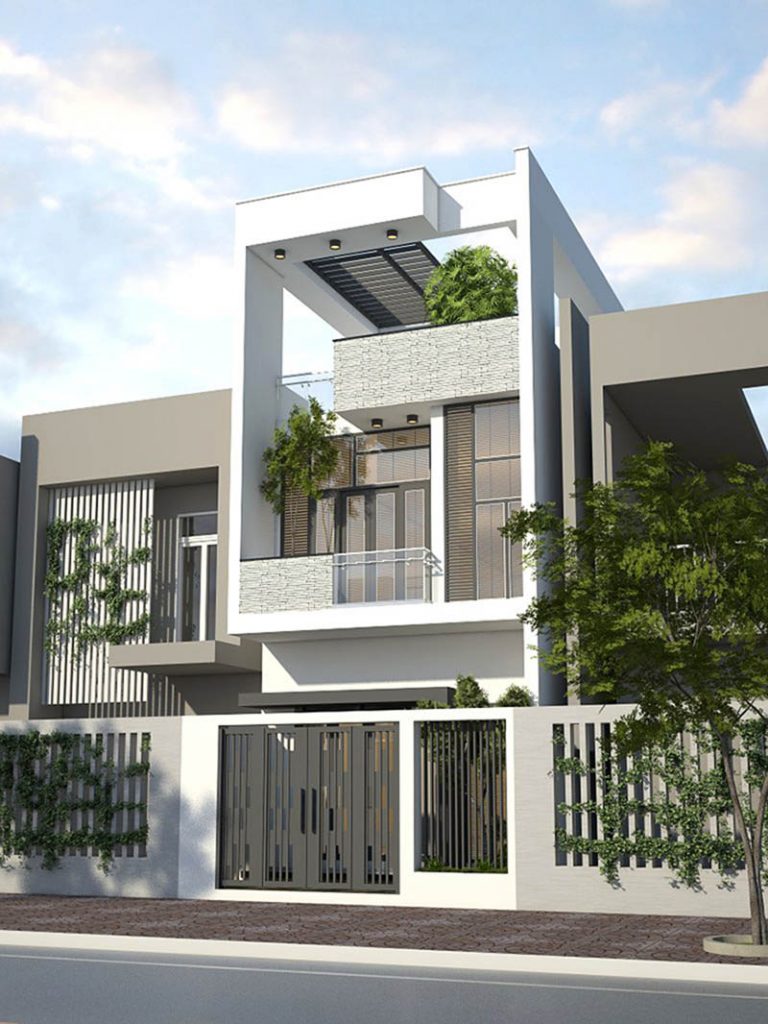 Mẫu nhà phố 2 tầng có giếng trời