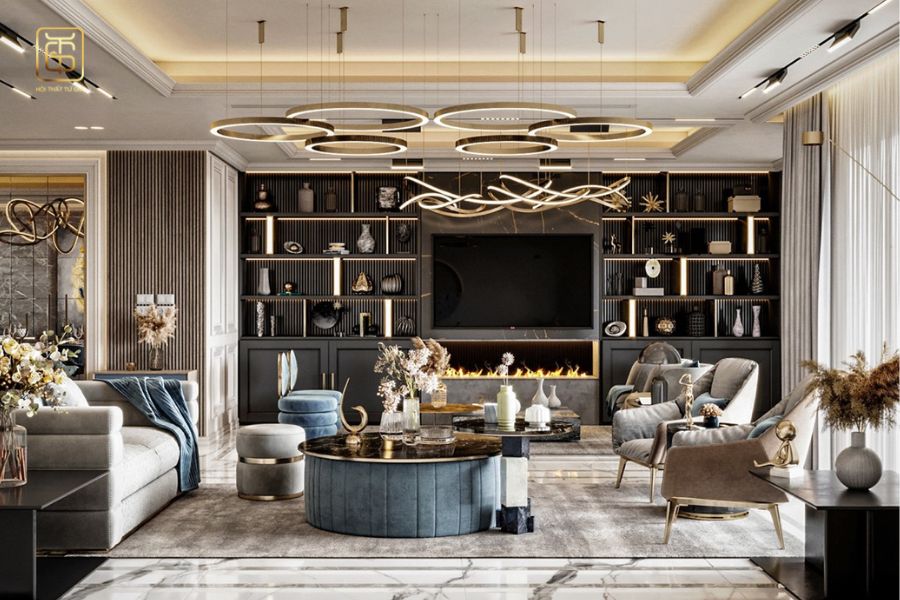 Nội thất phòng khách theo phong cách luxury